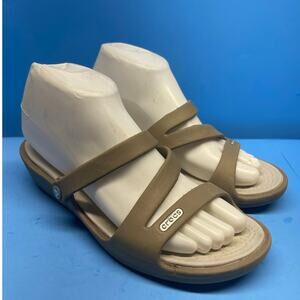 Crocs Women's Patricia Sandal Size 8 Beige Strappy Slide Wedge Heel Shoe